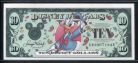 미국 2000년 $10 디즈니 달러 DIS67 디즈니랜드,Block A-A,도날드(Donald),미사용