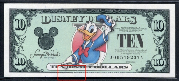 미국 2003년 $10 디즈니 달러 DIS85 디즈니랜드,Block A-A,도날드(Donald), 미사용 ( 갈라짐, 사진으로 상태를 확인해주세요