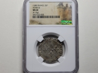 프랑스 1588년 더블 솔 파리지앵 (Double Sol Parisis / 2 Sols) 앙리 3세 NGC MS 60 미사용 (4.13g / 26.5 mm)