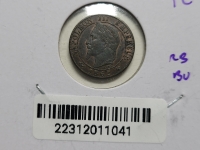 프랑스 1862년 K 상팀(Centime) ,나폴레옹 3세, 변색된 미사용 (KM#795.3 / 1.01g / 15 mm /적동)