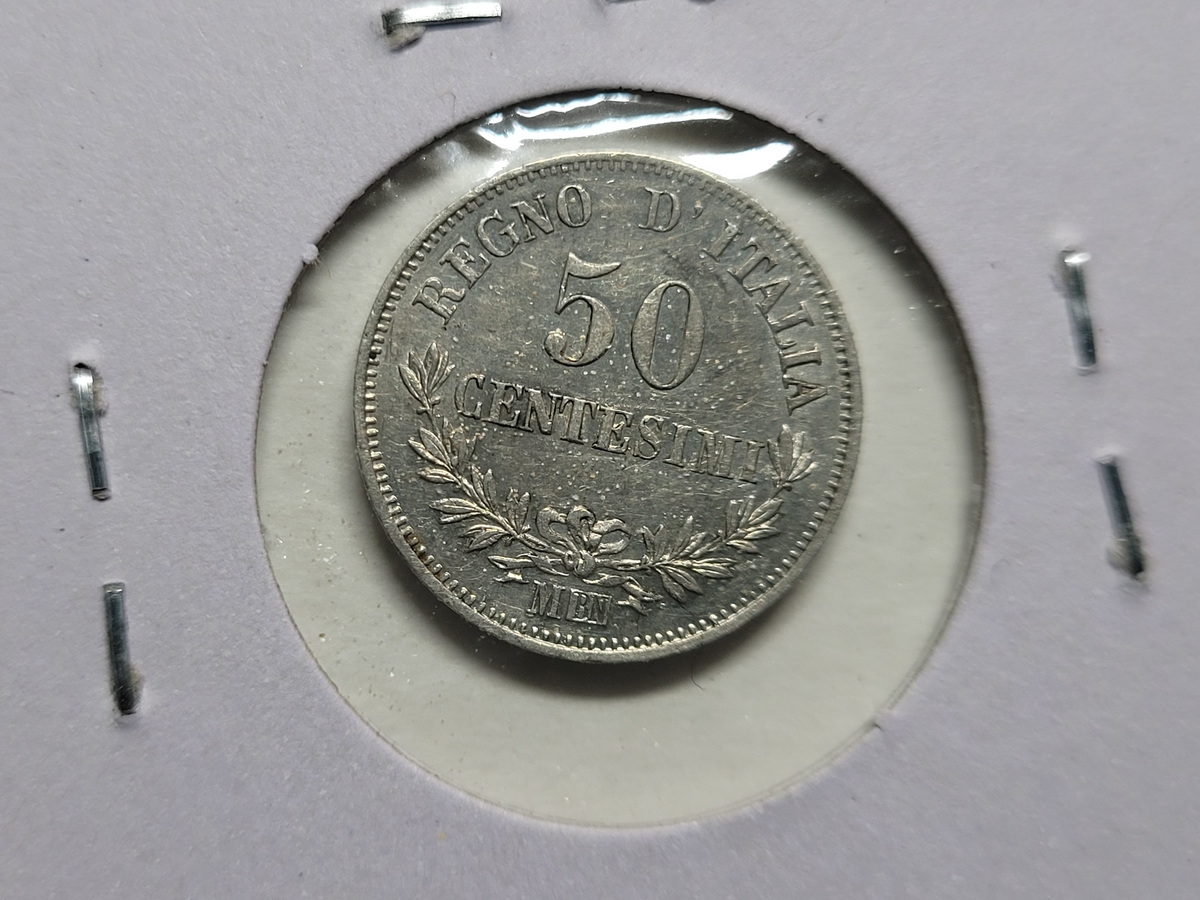 Italy 1863 50 Centesimi /비토리오 에마누엘레 2세/KM#14.1/18 mm/2.5g/ 0.835 은화
