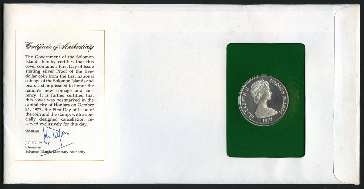솔로몬 Solomon Islands 1977 $5 KM#7/40mm/28.28g/ 0.925 은화 프루프
