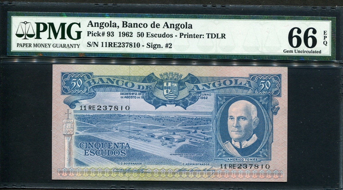 앙골라 Angola 1962 50Escudos,P93,PMG 66 EPQ 완전미사용