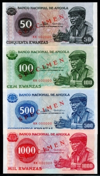 앙골라 Angola 1976 50 / 100 / 500 / 1000 Kwanzas, P110-113,Specimen, 4종 미사용