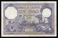 알제리 Algeria 1928-1938(1933) 100 Francs,P81b, 미품