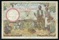 알제리 Algeria 1941-1942 1000 Francs P86 미품
