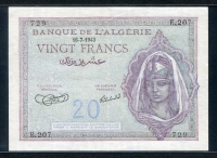알제리 Algeria 1942-1945(1943) 20Francs, P92a, 극미품