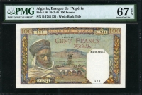 알제리 Algeria 1942-1945(1942) 100 Francs P88 PMG 67 EPQ 퍼펙트 완전미사용