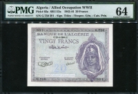 알제리 Algeria 1942-1945(1944) 20 Francs, P92a, PMG 64 미사용