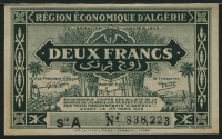 알제리 Algeria 1944 2 Francs,P99a, 미사용