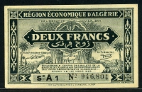 알제리 Algeria 1944 2 Francs, P99a, 준미사용