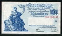 아르헨티나 Argentina 1942-1948 50 Centavos,P250a,Serie D, 미사용- (위 테두리 얼룩반점)