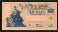 아르헨티나 Argentina 1947 (1948-1951) 1 Peso, P257,Serie L, 미사용 (인쇄시 발생한 기계자국)