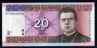 리투아니아 Lithuania 2001 20 Litu,빠른번호 78번, P66, 미사용