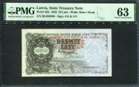 라트비아 Latvia 1939 10Latu,P29d,PMG 63 미사용