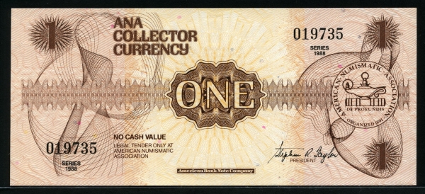 [Test Note] American Bank note Company 1988 미국 화폐학 협회 수집가 화폐, 테스트노트,시쇄권 미사용