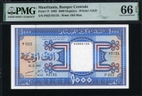 모리타니 Mauritania 1993 1000 Ouguiya P7f PMG 66 EPQ GEM 완전미사용