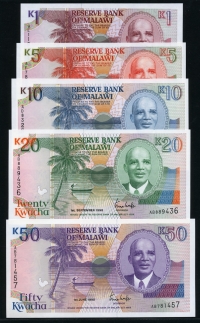 말라위 Malawi 1990 1 / 5 / 10 / 20 / 50 Kwacha P23a,24a,25a,26,28a 5종 미사용