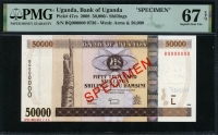 우간다 Uganda 2008 50000 Shillings P47cs Specimen PMG 67 EPQ 퍼펙트 완전미사용