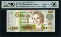 우루과이 Uruguay 2004 1000 Pesos Uruguayos, 특이번호 #00001000,P91a,PMG 66 EPQ 완전미사용