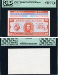 우루과이 Uryguay 1939(1966) 100 Pesos 앞면 뒷면 2장 프루프 PCGS 67 / 68 PPQ 완전미사용