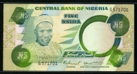 나이지리아 Nigeria 1979-1984 5 Naira P20a Sign 4 미사용 (뒷면낙서)