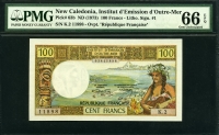 뉴칼레도니아 New Caledonia 1973 100 Francs P63b PMG 66 EPQ 완전미사용