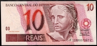 브라질 Brazil 1997 10 Reais P245Al,Series F0001 - F1609C,미사용