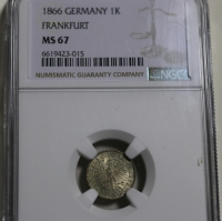 독일 1866년 프랑크푸르트암마인 1 크로이처 은화 NGC MS 67 완전미사용 (KM#357 / 0.84 g /  0.167 Silver / 14mm)