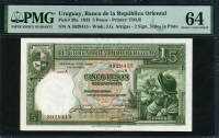 우루과이 Uruguay 1935 5 Pesos P29a PMG 64 미사용