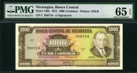 니카라과 Nicaragua 1972 1000 Cordobas P128b PMG 65 EPQ 완전미사용
