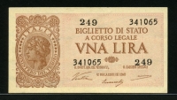 이탈리아 Italy 1944 1 Lire,P29,미사용