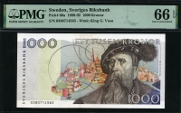 스웨덴 Sweden 1989-1992 1000 Kronor P60a PMG 66 EPQ 완전미사용
