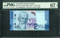 코스타리카 Costa Rica 2009 2000 Colones,P275b,PMG 67 EPQ Superb 완전미사용