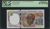 중앙아프리카 Central African States 2000 5000Francs,P504Nf,PCGS 67 PPQ Supberb 완전미사용
