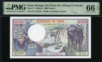 차드 Chad 1980-1984 1000 Francs, P7,PMG 66 EPQ 완전미사용