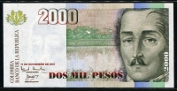 콜롬비아 Colombia 2001 2000Pesos Oro,P451d,미사용