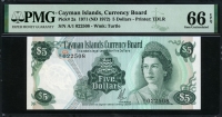 케이만 Cayman Islands 1971 5 Dollars P2a PMG 66 EPQ 완전미사용