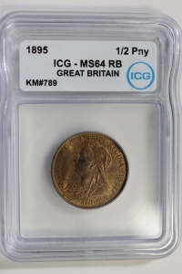 영국 1895년 1/2 Penny , 빅토리아여왕, ICG MS 64 RB 미사용 ( KM#789 / 적동 / 5.67 g / 25.5 mm / 1.3 mm )