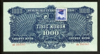 체코슬로바키아 Czechoslovakia 1945 1000 Korun,P57s,Specimen,우표첨부,미사용-
