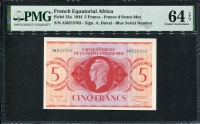 프랑스령 적도 아프리카 French Equatorial Africa 1944 5 Francs, P64, PMG 64 EPQ 미사용