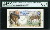프랑스령 기아나 French Guiana 1947-1949 50 Francs P22s SPECIMEN PMG 65 EPQ 완전미사용