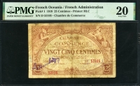 프랑스령 오세아니아 French Oceania 1919 25 Centimes P1 PMG 20 미품