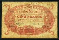 마르티니크 Martinique 1903-1934 5 Francs P6A 보품