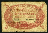 마르티니크 Martinique 1903-1934 5 Francs P6A 보품 (우측 상단 코너 손상)
