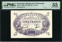 마르티니크 Martinique 1934-1945 5 Francs P6 PMG 55 준미사용