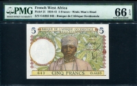 프랑스령 서아프리카 French West Africa 1934-1941, 5 Francs, P21, PMG 66 EPQ 완전미사용