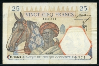 프랑스령 서아프리카 French West Africa 1936-1939 25 Francs,P22,미품