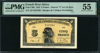 프랑스령 서아프리카 French West Africa 1942 5 Francs P28b PMG 55 준미사용