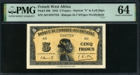프랑스령 서아프리카 French West Africa 1942 5 Francs P28b PMG 64 미사용